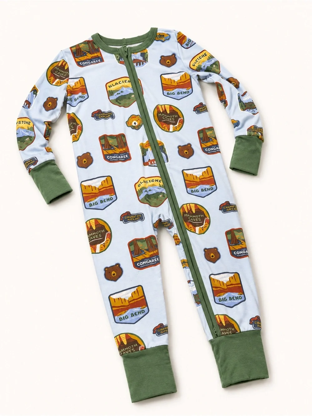 Angel Dear Light Blue & Green National Park Patch Print One-Piece Footie